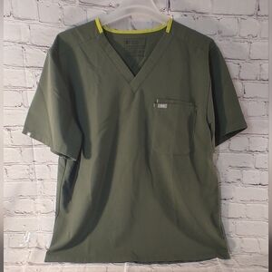 Figs Leon Olive Green Neon Trim 3 Pocket Scrub Top XXL